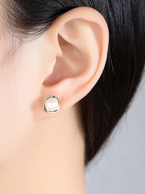 Freshwater Pearl White Square Minimalist Stud Earring